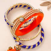 Golden Stone Bangle Rakhi Set For Bhabhi