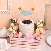 Combo Of Roses And Oreo Cake in Basket: Cake With Flowers