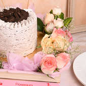 12 Pink Roses And Cake Online