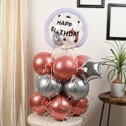 Bday Balloon Decor:Rose Gold balloon bouquet