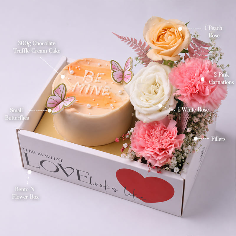 Be Mine Bento Cake N Blooms Love Box