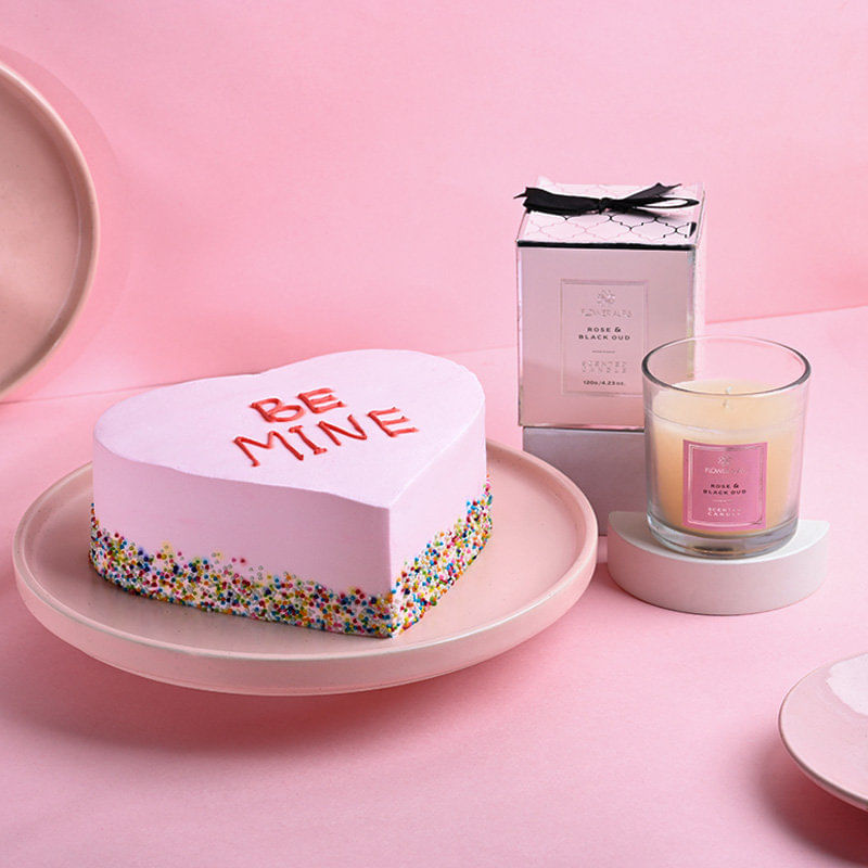 Be Mine Chocolate Cake N Candle Duo