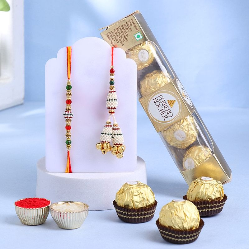 Beaded Bhaiya Bhabhi Rakhi With Ferrero Rocher