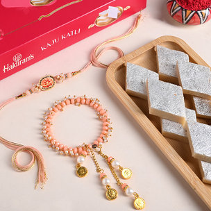 Blush Inlay Bhaiya Bhabhi Rakhis With Kaju Katli