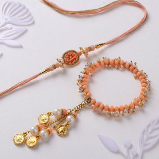 Beaded Bhaiya Bhabhi Rakhi Set With Kaju Katli