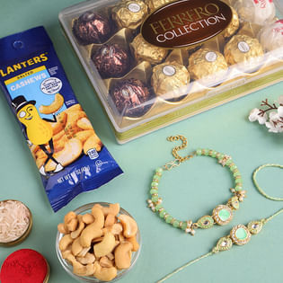 Chic Beaded Bhaiya Bhabhi Rakhis With Treats Duo
