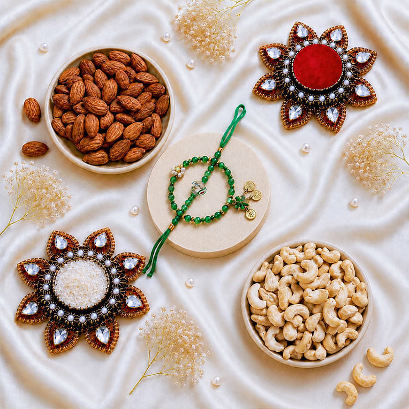 Beaded Couple Rakhi With Nutty Treats
