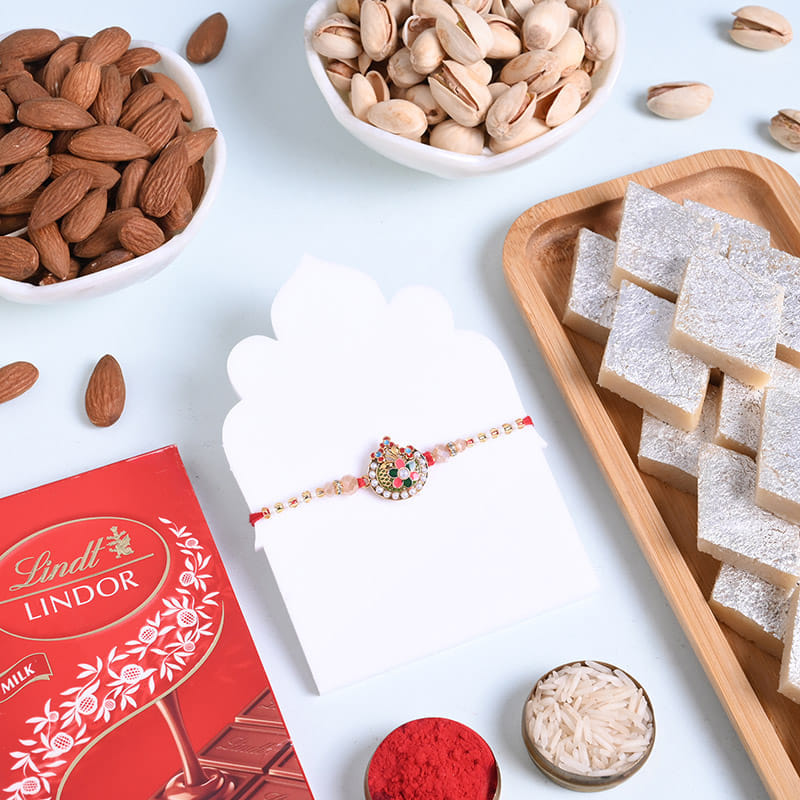Beaded Designer Rakhi N Festive Munchies Hamper