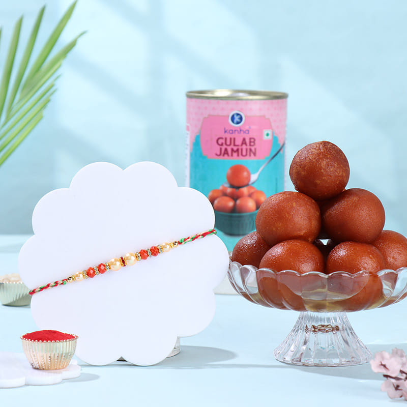 Beaded Designer Rakhi With Gulab Jamun