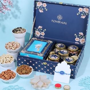 Beaded Evil Eye Rakhi N Premium Dry Fruits Hamper