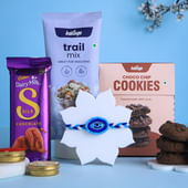Beaded Evil Eye Rakhi With Sweet N Savoury Bites