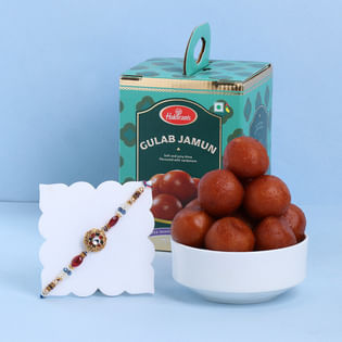 Beaded Kundan Rakhi with Haldiram Gulab Jamun