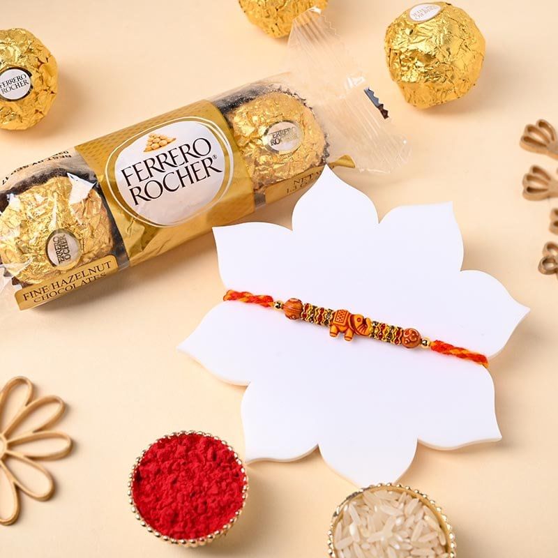 Beaded Mauli Rakhi With Ferror Rocher