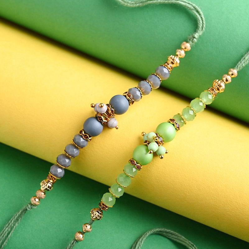 Designer Beaded Pearl Rakhi Duo Online - Pearl Rakhi