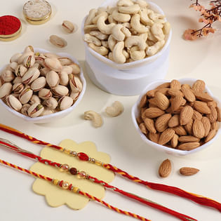 Beaded Rakhi Trio With Nutty Indulgence-Netherlands