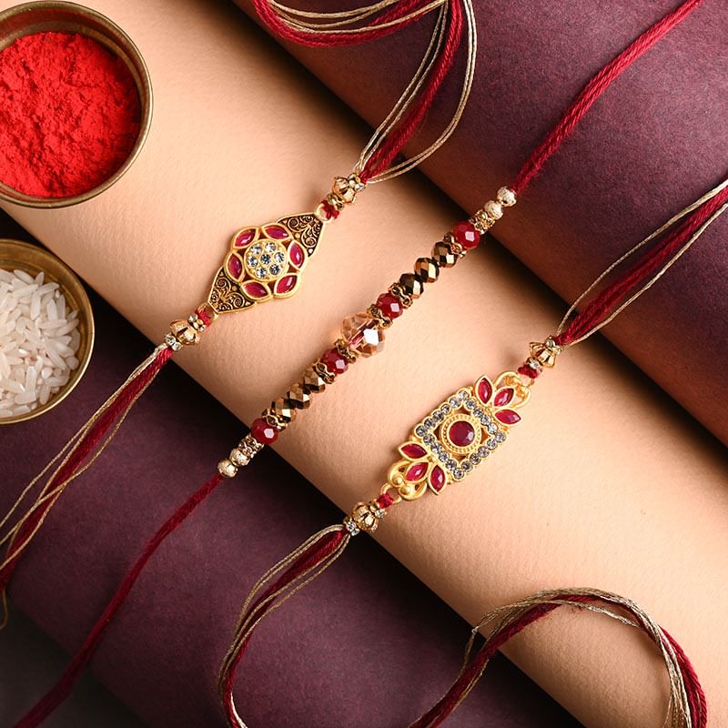 Send Designer Beads Rakhi Trio Online - Fancy Rakhi