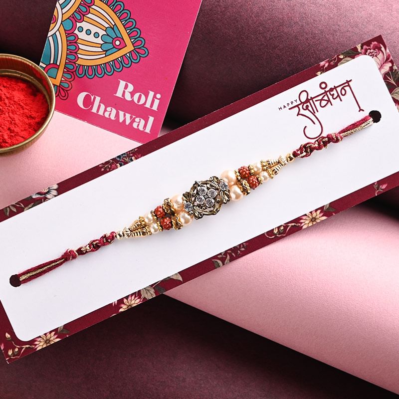 Buy Beads Rudraksha Holy Studded Rakhi - Online Stone Rakhi For Brother