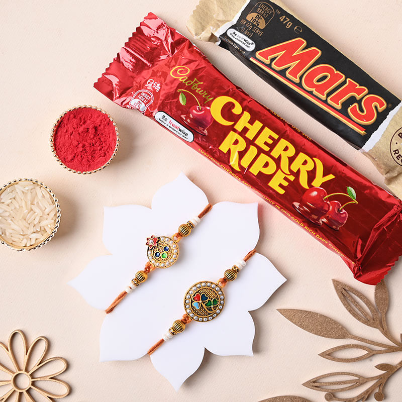 Set of 2 Designer Rakhi Duo With Chocolate Bars