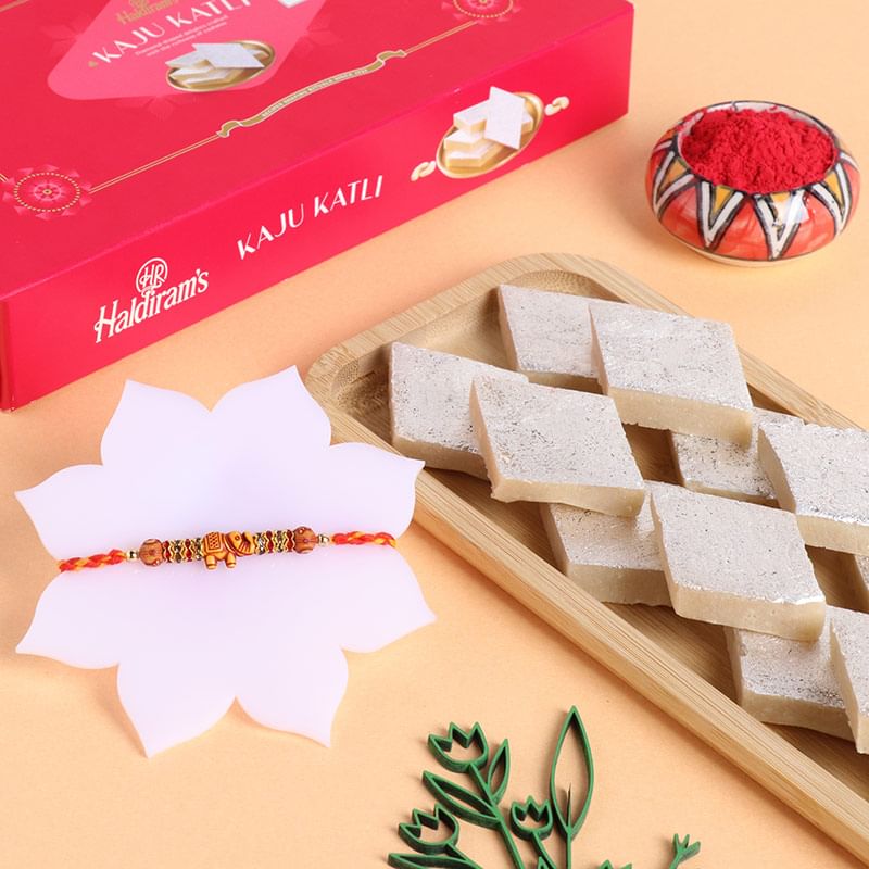 Beautiful Mauli Rakhi with Haldiram Kaju Katli