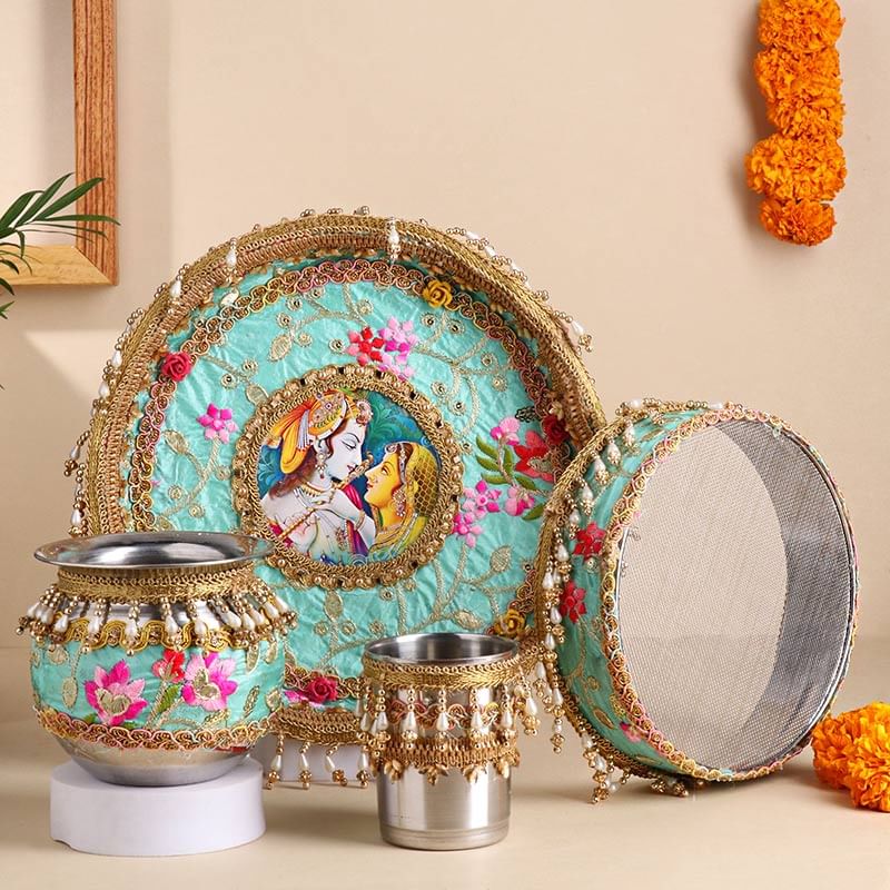 Beautiful Radha Krishna Karwa Chauth Thali Set