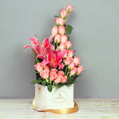 Pink Flowers Arrangement in White Box