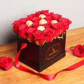 Ferrero Rocher and Red Roses Arrangement in Black Box