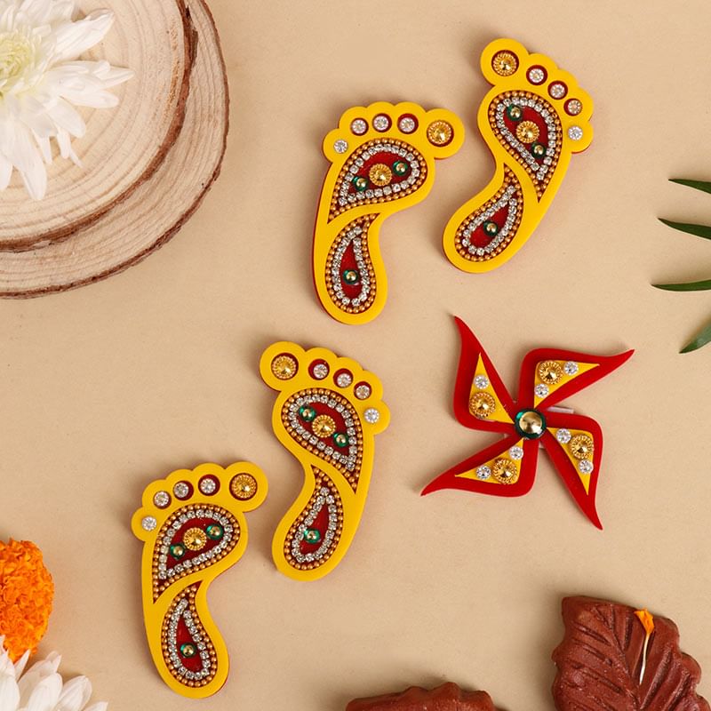 Bedazzled Laxmi Charan Paduka & Swastik Stick On