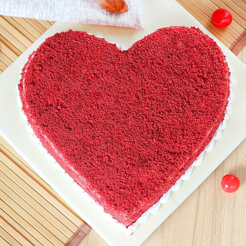 Benevolent Heart Shape Red Velvet Cake - Zoom View - Top View