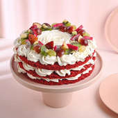 Side view of Red Velvet Fruit Cake