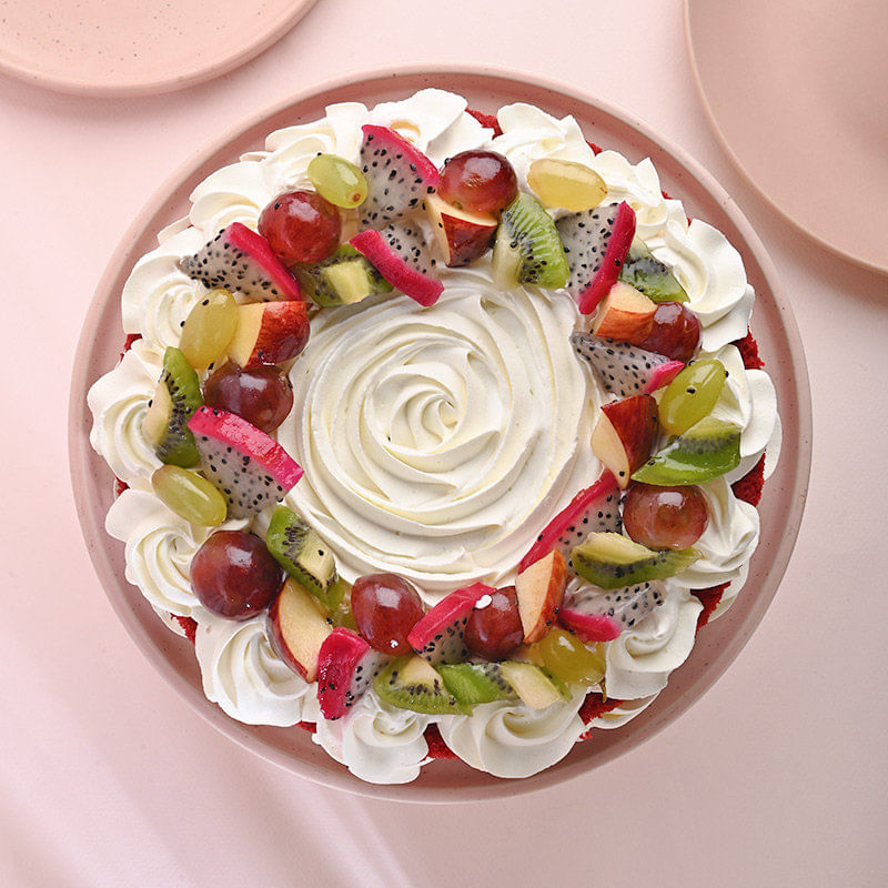 Top view of Red Velvet Fruit Cake