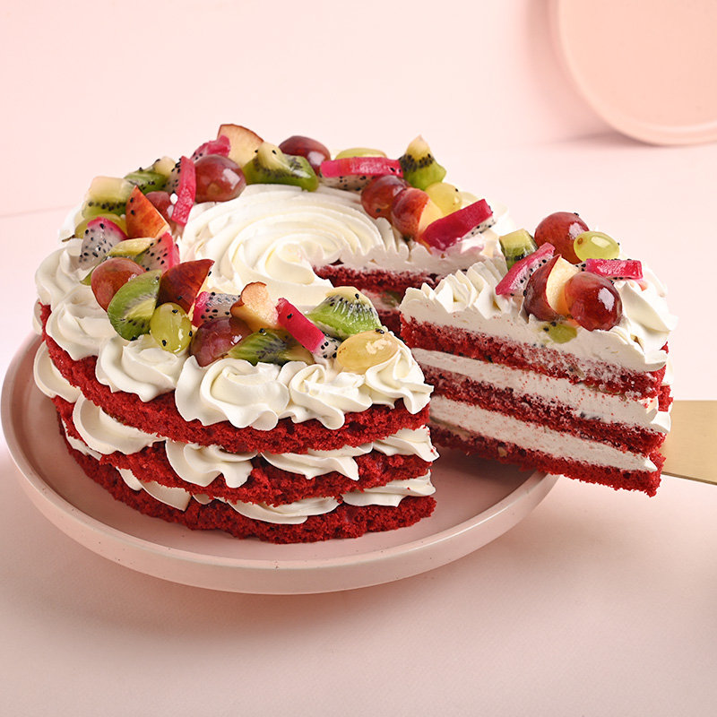 Berry Bliss Fruit Red Velvet Cake