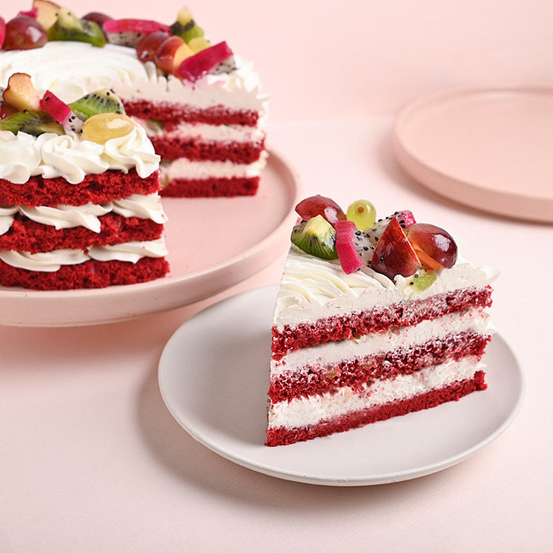 Pastry size Sliced view of Red Velvet Fruit Cake