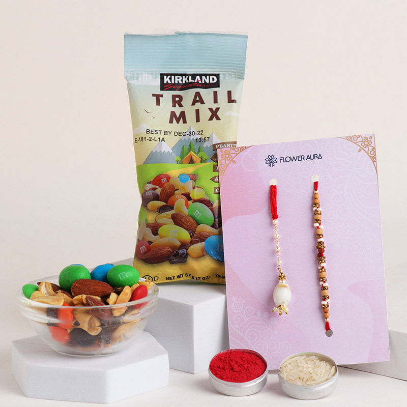Besan Laddoo With Beaded Bhaiya Bhabhi Rakhi N Trail Mix-Canada