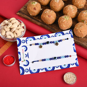 Besan Ladoo With Cashew N Two Rakhis - Online Rakhi Delivery to Canada