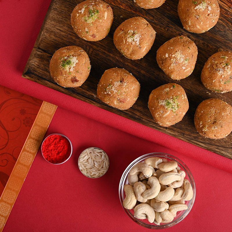 Top View of Besan Ladoo N Cashew 