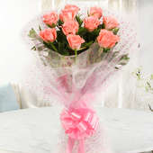 Front view of 10 pink roses bunch - A gift of Best Compliment