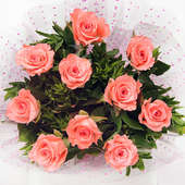 Zoom view of 10 pink roses bunch - A gift of Best Compliment