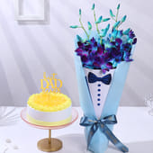 Best Dad Choco Cake With Blue Rose Bouquet