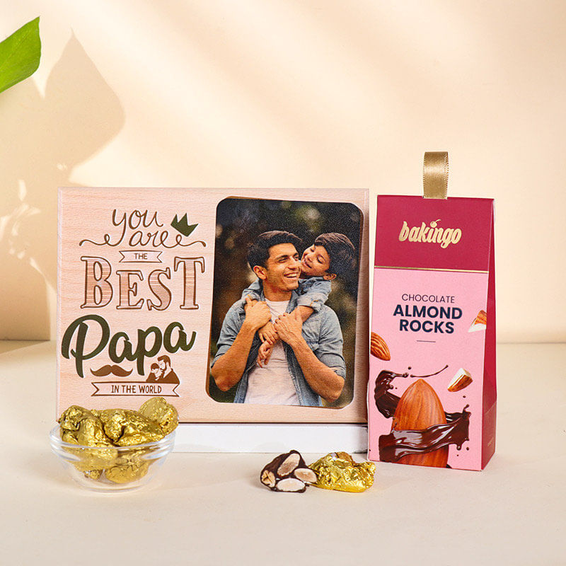 Best Dad Wooden Photo Plank With Sweet Indulgence