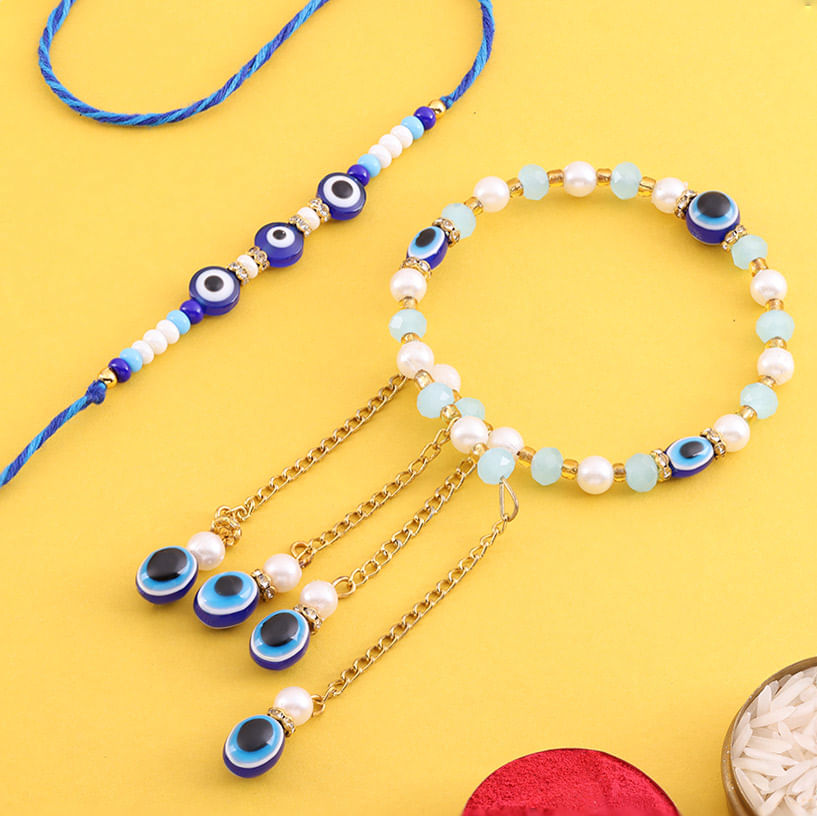 Bhai Bhabhi Beaded Evil Eye Rakhis