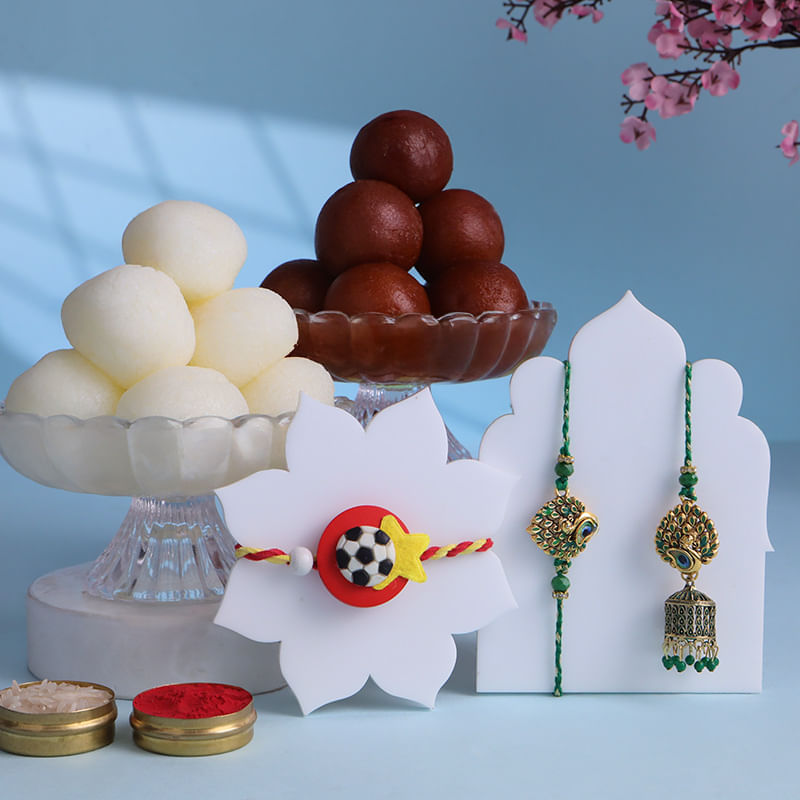 Bhai Bhabhi N Football Kids Rakhi With Sweets