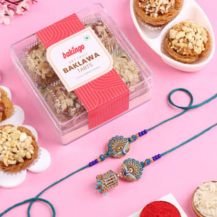 Bhai Bhabhi Peacock Rakhi With Baklawa Tarts-UAE