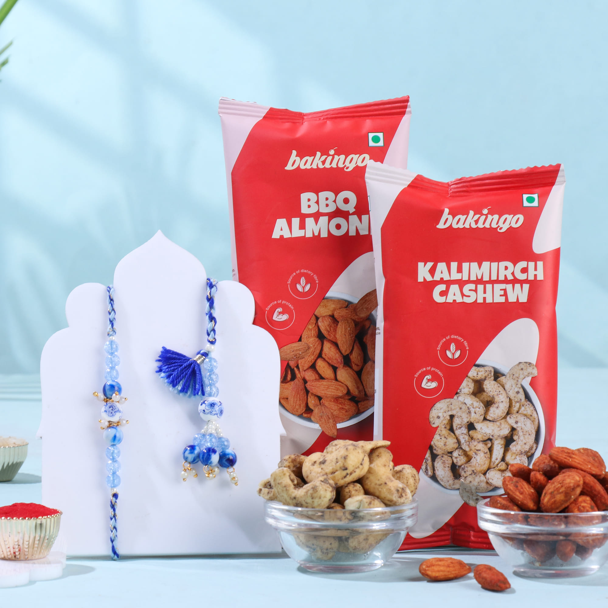 Bhai Bhabhi Pearl Rakhi With Cashews N Almonds