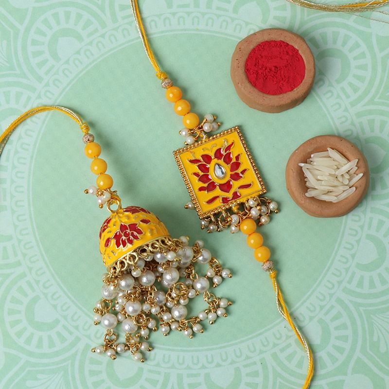 Handpainted Meenakari Bhaiya Bhabhi Rakhi Set