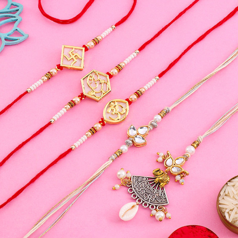Bhai Bhabhi Rakhi N Three Divine Rakhis Combo