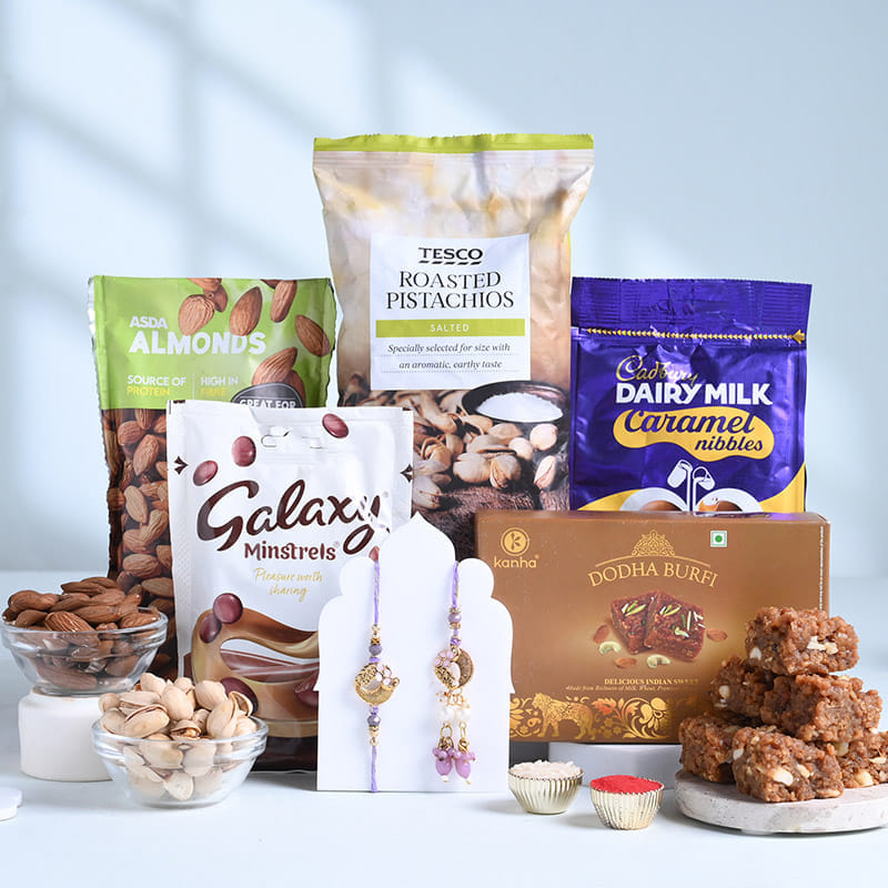 Bhai Bhabhi Rakhi With Chocolates Nuts N Sweets-UK