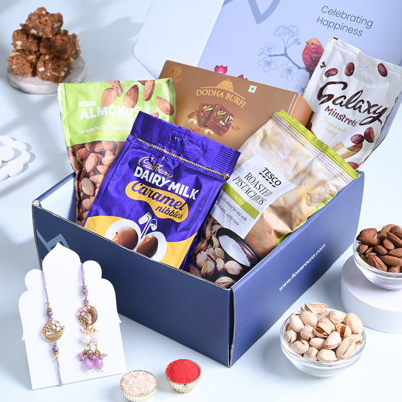 Bhai Bhabhi Rakhi With Chocolates Nuts N Sweets-UK