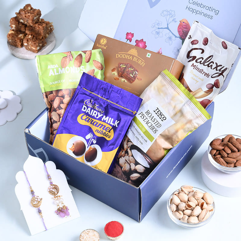 Bhai Bhabhi Rakhi With Chocolates Nuts N Sweets-UK