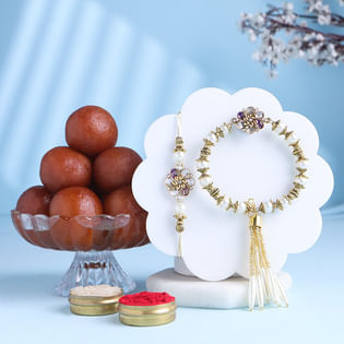 Bhaiya Bhabhi Floral Rakhi With Gulab Jamun