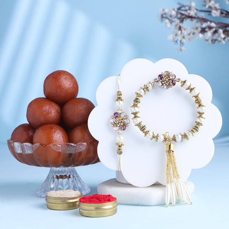 Bhaiya Bhabhi Floral Rakhi With Gulab Jamun-UK